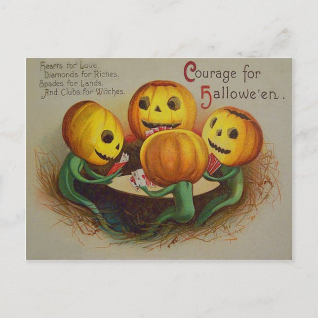 Postal Jack O' Lantern Pumpkin Jugando Cartas Poker (Anverso)