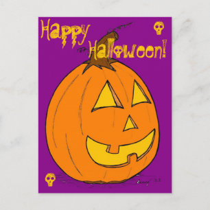 Postal Jack o' Lantern Purple "Happy Halloween"