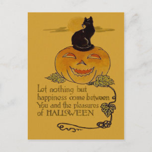 Postal Jack O Lantern sonriente calabaza gato negro enred