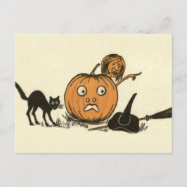 Postal Jack O Lantern, un gato negro salvaje