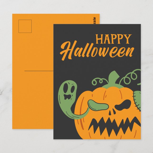 Postal Jack-o'-Lantern y Bones hablaban de Halloween (Anverso / Reverso)