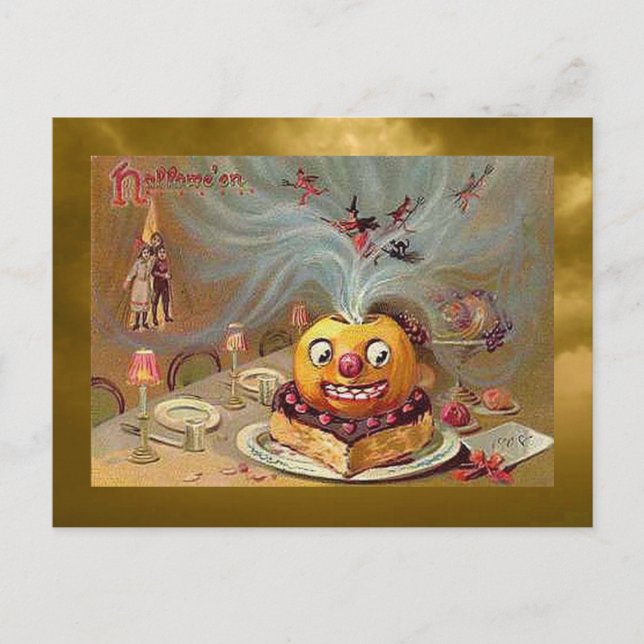 Postal Jack o'Lantern vintage con brujas (Anverso)