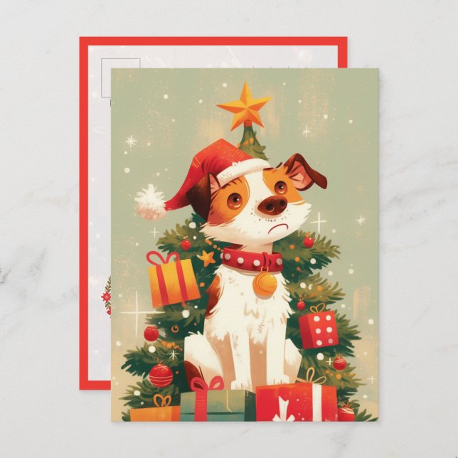 Postal Jack Russell Terrier with Christmas Tree and Gifts (Anverso / Reverso)