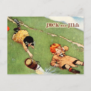 Postal Jack y Jill cayendo por la colina
