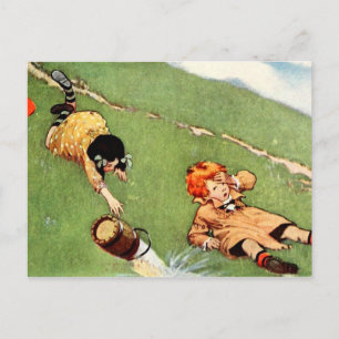 Postal Jack y Jill cayendo por la colina