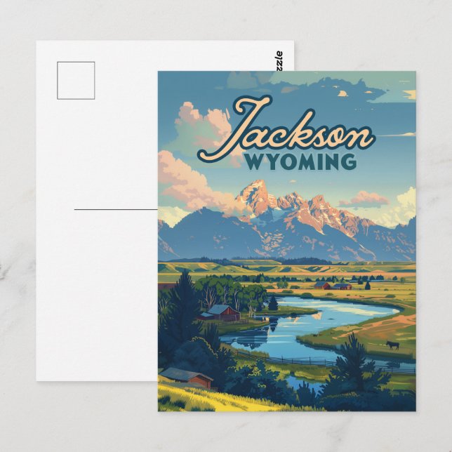 Postal Jackson Hole Wyoming Ranch Tetons Retro (Anverso / Reverso)