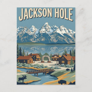 Postal Jackson Hole Wyoming Tetons Póster de Viaje Antigu