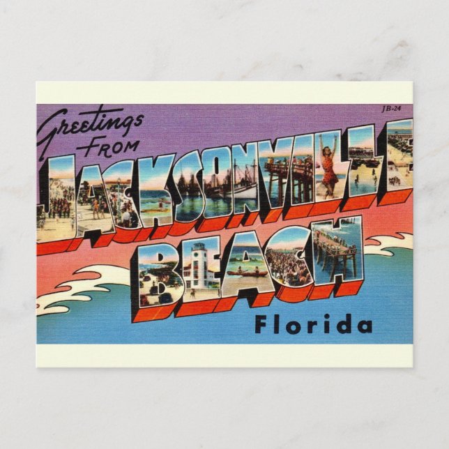 Postal Jacksonville Beach Florida antiguo (Anverso)