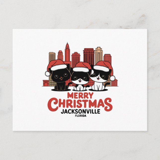 Postal Jacksonville City Florida Feliz Navidad Cats Estad (Anverso)