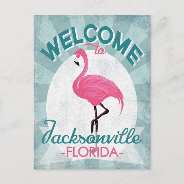 Postal Jacksonville Florida Flamenco Rosa Retro (Anverso)