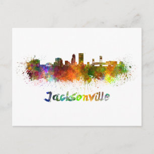 Postal Jacksonville skyline in watercolor