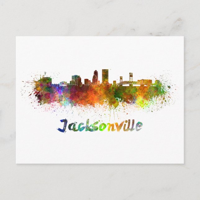 Postal Jacksonville skyline in watercolor (Anverso)