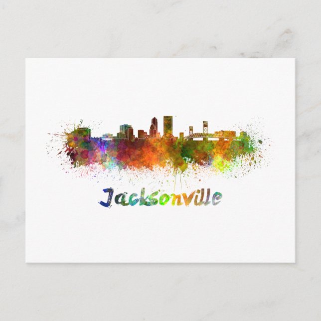 Postal Jacksonville skyline in watercolor (Anverso)