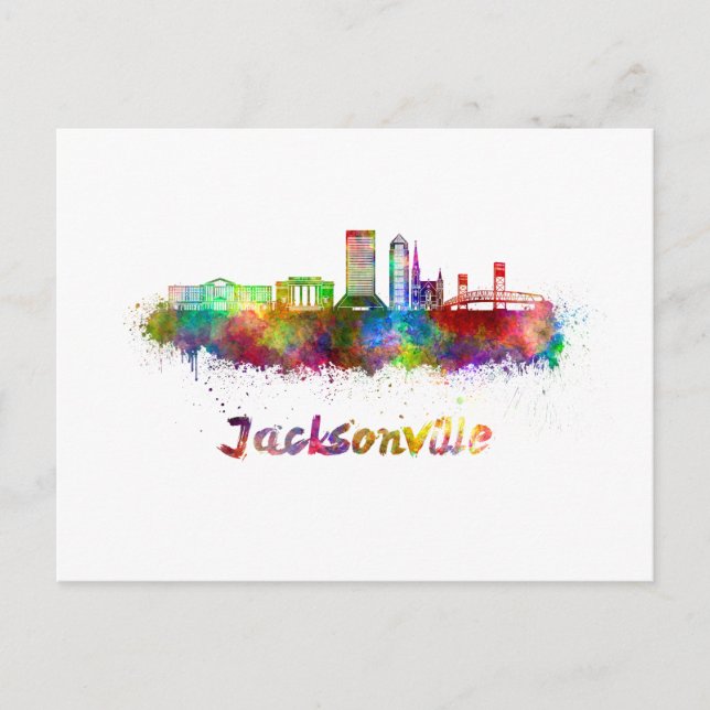 Postal Jacksonville V2 skyline in watercolor (Anverso)