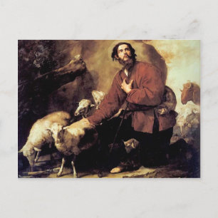Postal Jacob con el rebaño de Labán de Jusepe de Ribera