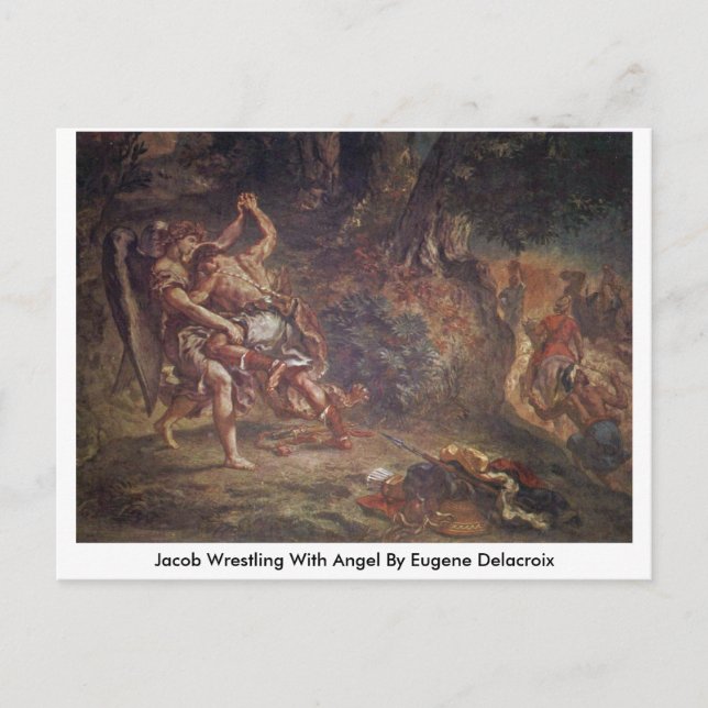 Postal Jacob Lucha Con Ángel Por Eugene Delacroix (Anverso)