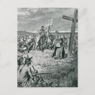 Postal Jacques Cartier construyendo una cruz en Gaspe