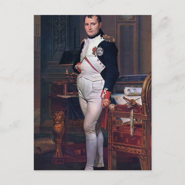 Postal Jacques David- Napoleón Bonaparte en su estudio (Anverso)