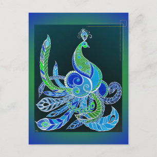 Postal Jade Majestad Elegante pavo real verde y azul