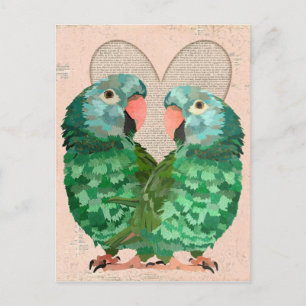 Postal Jade Parrots Heart Postcard