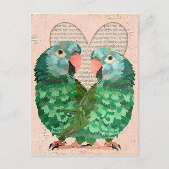 Postal Jade Parrots Heart Postcard (Anverso)