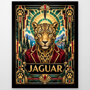 Postal Jaguar, Arte Deco Fauna