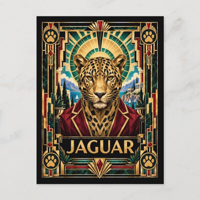 Postal Jaguar, Arte Deco Fauna (Anverso)