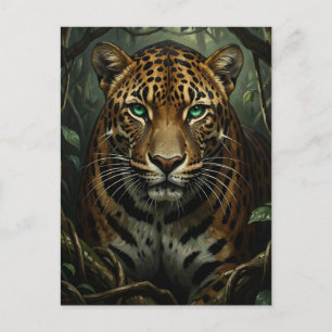 Postal Jaguar de Ojos Verdes Intenso en la Selva