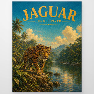 Postal Jaguar Jungla Río Acuarela GeoSaga