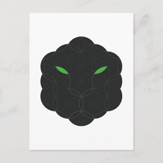 Postal Jaguar sagrado - Cara de la vida, negro. (Anverso)