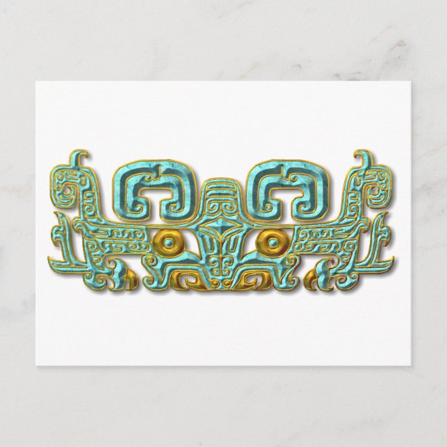 Postal Jaguar-turquesa maya y oro (Anverso)