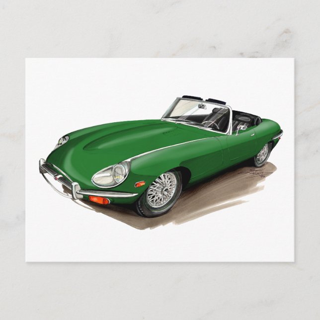 Postal Jaguar XKE Green Car (Anverso)