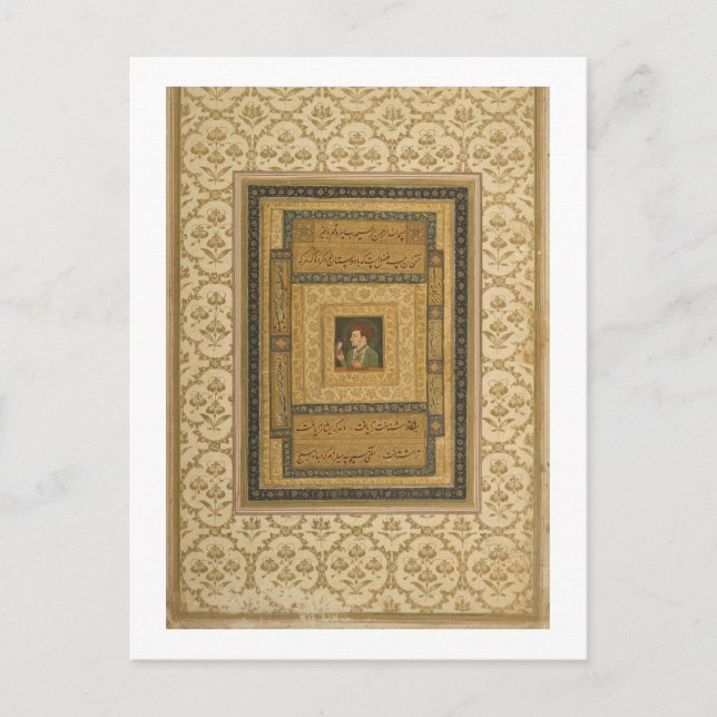 Postal Jahangir sosteniendo una foto de la Madonna, inscr (Anverso)