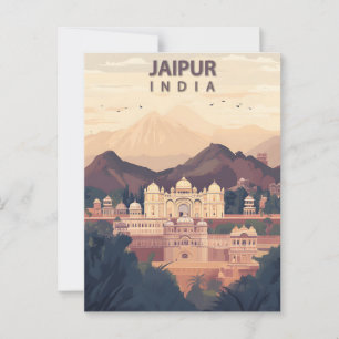 Postal Jaipur India Ciudad Rosa Viaje Antiguo