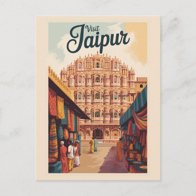 Postal Jaipur India Hawa Mahal Ilustracion arte de viajar (Anverso)