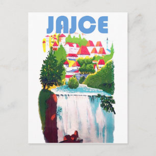 Postal Jajce, cascadas Bosnia, Yugoslavia, vintage
