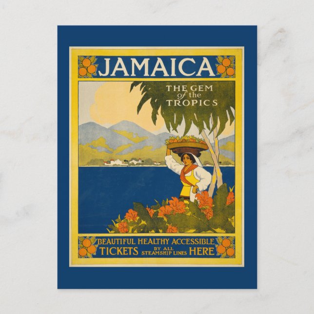 Postal Jamaica - Gema de los trópicos (afiche de época) (Anverso)
