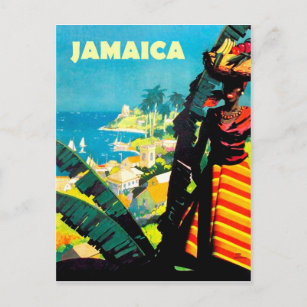 Postal Jamaica, mujer jamaiquina con cesta de fruta en la
