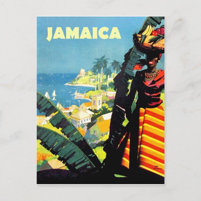 Postal Jamaica, mujer jamaiquina con cesta de fruta en la (Anverso)