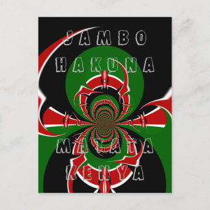 Postal Jambo HAKUNA MATATA Kenia Negro Rojo Verde Fla Art
