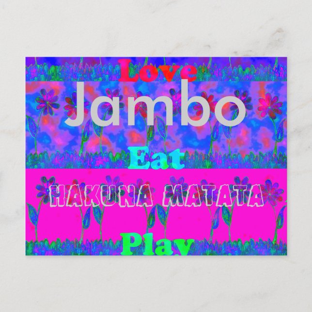 Postal Jambo Hakuna Matata Love Eat Play Floral Postcard (Anverso)