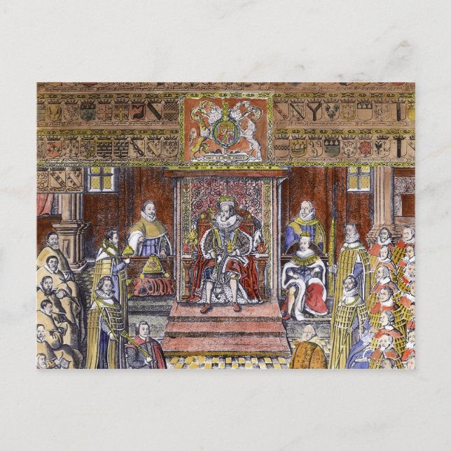 Postal James I de Inglaterra en la Corte, (Anverso)