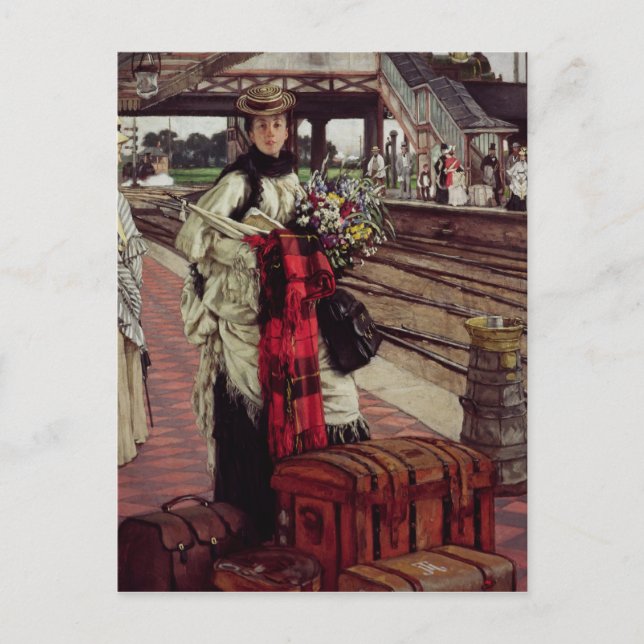Postal James Tissot | Esperando en la estación (Anverso)