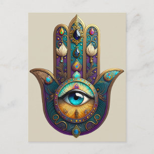 Postal Jamsa violeta dorado turquesa con tercer ojo turqu