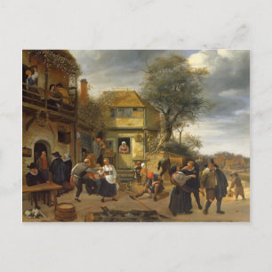 Postal Jan Steen - Campesinos antes de una posada