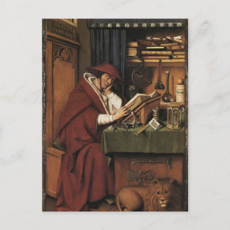 Postal Jan van Eyck- St. Jerome en su estudio