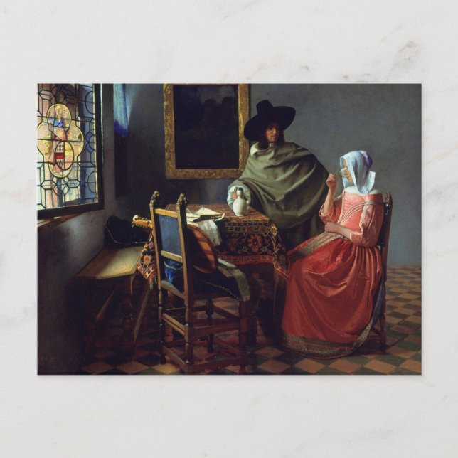 Postal Jan Vermeer - El vaso del vino (Anverso)