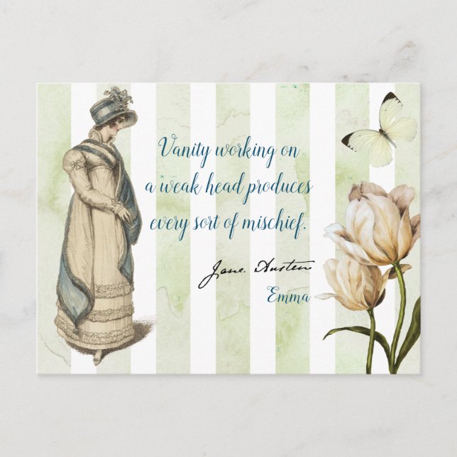 Postal Jane Austen Emma cita bonito de rayas azules vinta (Anverso)