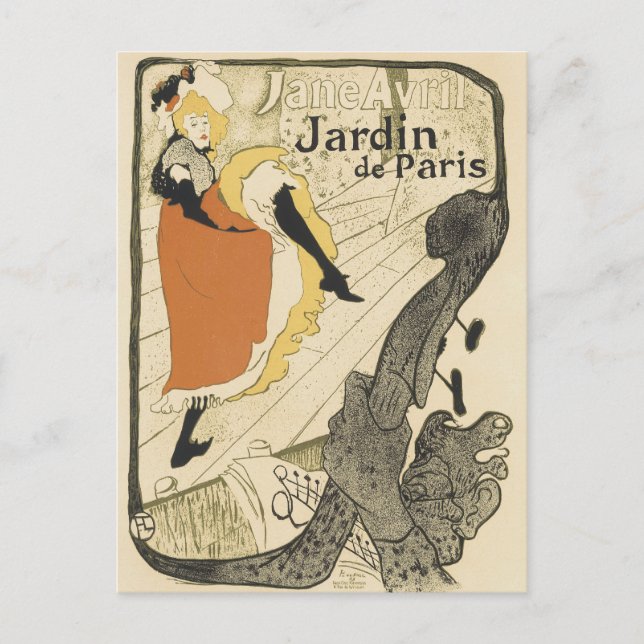 Postal Jane Avril, bailarina de Art Nouveau, de Toulouse  (Anverso)