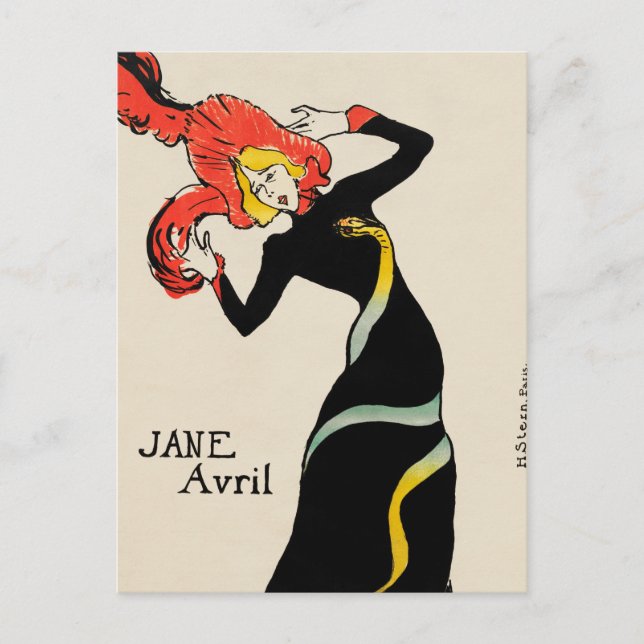 Postal Jane Avril, bailarina de Art Nouveau, de Toulouse  (Anverso)